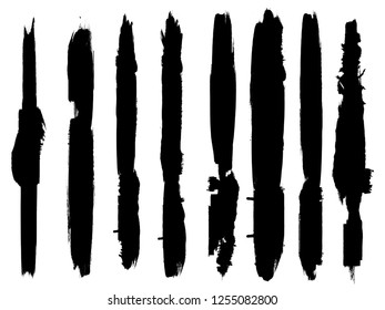 Grunge Paint stripe . Vector brush Stroke . Distressed banner . Black isolated paintbrush collection . Modern Textured shape . Dry border in Black . Bulge lines

