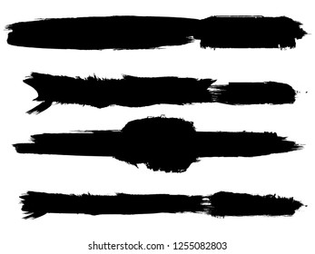 Grunge Paint stripe . Vector brush Stroke . Distressed banner . Black isolated paintbrush collection . Modern Textured shape . Dry border in Black . Bulge lines

