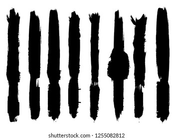 Grunge Paint stripe . Vector brush Stroke . Distressed banner . Black isolated paintbrush collection . Modern Textured shape . Dry border in Black . Bulge lines
