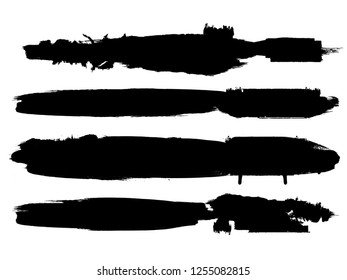 Grunge Paint stripe . Vector brush Stroke . Distressed banner . Black isolated paintbrush collection . Modern Textured shape . Dry border in Black . Bulge lines
