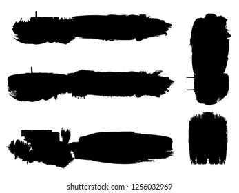Grunge Paint stripe . Vector brush Stroke . Distressed banner . Black isolated paintbrush collection . Modern Textured shape . Dry border in Black . Bulge lines
