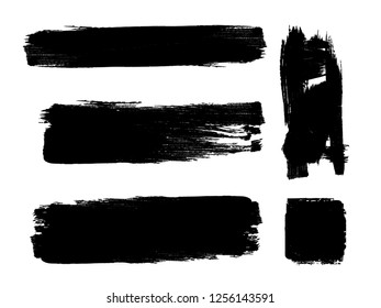 Grunge Paint stripe . Vector brush Stroke . Distressed banner . Black isolated paintbrush collection . Modern Textured shape . Dry border in Black . Bulge lines
