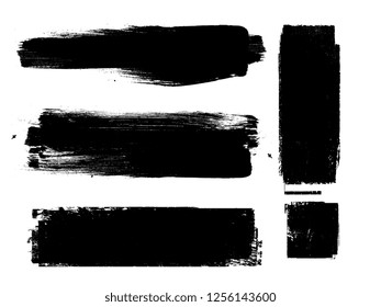 Grunge Paint stripe . Vector brush Stroke . Distressed banner . Black isolated paintbrush collection . Modern Textured shape . Dry border in Black . Bulge lines