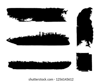 Grunge Paint stripe . Vector brush Stroke . Distressed banner . Black isolated paintbrush collection . Modern Textured shape . Dry border in Black . Bulge lines