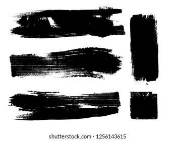 Grunge Paint stripe . Vector brush Stroke . Distressed banner . Black isolated paintbrush collection . Modern Textured shape . Dry border in Black . Bulge lines
