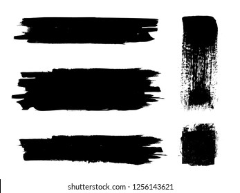 Grunge Paint stripe . Vector brush Stroke . Distressed banner . Black isolated paintbrush collection . Modern Textured shape . Dry border in Black . Bulge lines