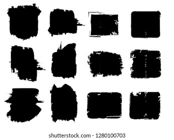 Grunge Paint stripe . Vector brush Stroke . Distressed banner . Black isolated paintbrush collection . Modern Textured shape . Dry border in Black . Bulge lines