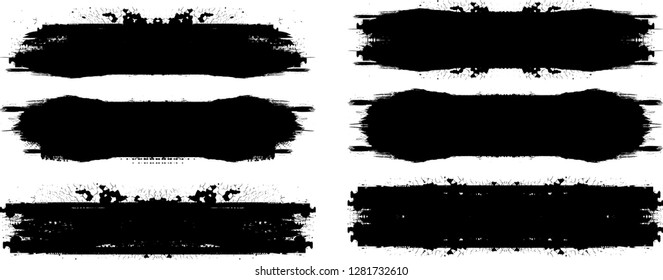 Grunge Paint stripe . Vector brush Stroke . Distressed banner . Black isolated paintbrush collection . Modern Textured shape . Dry border in Black . 