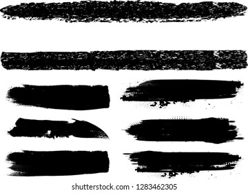 Grunge Paint stripe . Vector brush Stroke . Distressed banner . Black isolated paintbrush collection . Modern Textured shape . Dry border in Black . Bulge lines