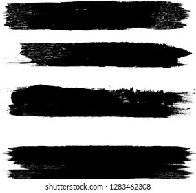 Grunge Paint stripe . Vector brush Stroke . Distressed banner . Black isolated paintbrush collection . Modern Textured shape . Dry border in Black . Bulge lines