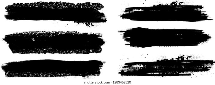Grunge Paint stripe . Vector brush Stroke . Distressed banner . Black isolated paintbrush collection . Modern Textured shape . Dry border in Black . Bulge lines