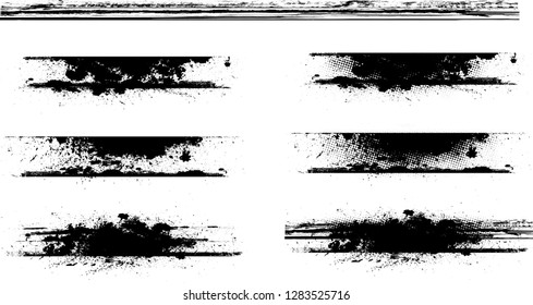 Grunge Paint stripe . Vector brush Stroke . Distressed banner . Black isolated paintbrush collection . Modern Textured shape . Dry border in Black . Bulge lines