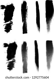 Grunge Paint stripe . Vector brush Stroke . Distressed banner . Black isolated paintbrush collection . Modern Textured shape . Dry border in Black . Bulge lines