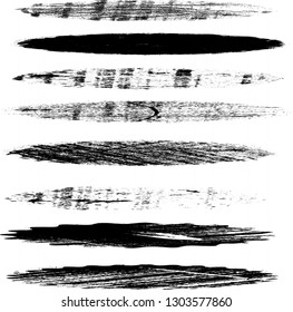 Grunge Paint stripe . Vector brush Stroke . Distressed banner . Black isolated paintbrush collection . Modern Textured shape . Dry border in Black . Bulge lines