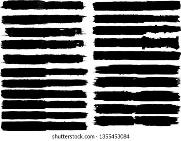 Grunge Paint stripe . Vector brush Stroke . Distressed banner . Black isolated paintbrush collection . Modern Textured shape . Dry border in Black . Bulge lines