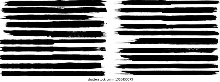 Grunge Paint stripe . Vector brush Stroke . Distressed banner . Black isolated paintbrush collection . Modern Textured shape . Dry border in Black . Bulge lines