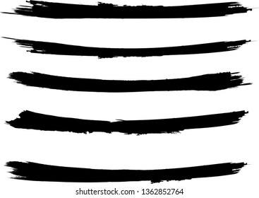 Grunge Paint stripe . Vector brush Stroke . Distressed banner . Black isolated paintbrush collection . Modern Textured shape . Dry border in Black . Bulge lines
