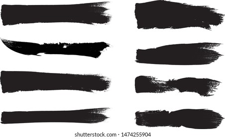 Grunge Paint stripe . Vector brush Stroke . Distressed banner . Black isolated paintbrush collection . Modern Textured shape . Dry border in Black . 
