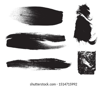Grunge Paint stripe . Vector brush Stroke . Distressed banner . Black isolated paintbrush collection . Modern Textured shape . Dry border in Black . Bulge lines