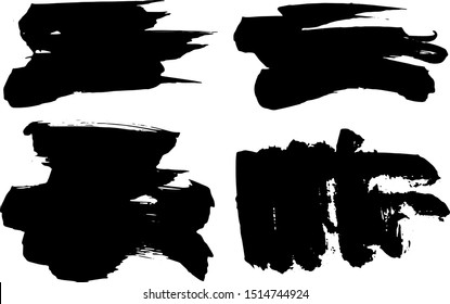 Grunge Paint stripe . Vector brush Stroke . Distressed banner . Black isolated paintbrush collection . Modern Textured shape . Dry border in Black . Bulge lines