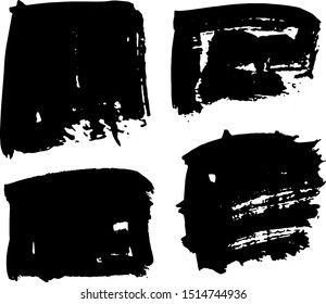 Grunge Paint stripe . Vector brush Stroke . Distressed banner . Black isolated paintbrush collection . Modern Textured shape . Dry border in Black . Bulge lines