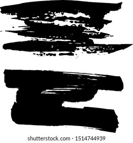 Grunge Paint stripe . Vector brush Stroke . Distressed banner . Black isolated paintbrush collection . Modern Textured shape . Dry border in Black . Bulge lines