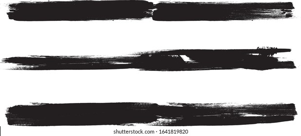Grunge Paint stripe . Vector brush Stroke . Distressed banner . Black isolated paintbrush collection . Modern Textured shape . Dry border in Black . 