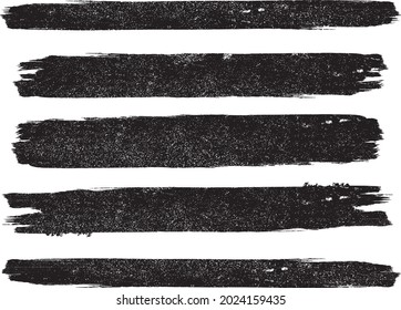 Grunge Paint Stripe . Vektorbürstenstroke . Falsches Banner . Schwarze, isolierte Malpinselsammlung . Moderne Texturierte Form . Trockene Grenze auf Schwarz 