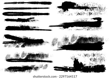 Estropía de pintura Grunge Paint Vector Stroke, conjunto de pinceles. Colección de líneas negras vectoriales, para el diseño y la decoración de fondo, aisladas en un fondo blanco.