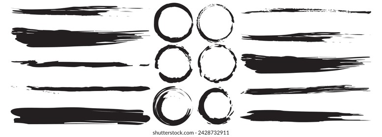 Grunge Paint stripe . Vector brush Stroke . Distressed banner . Black isolated paintbrush collection . Modern Textured shape . Dry border in Black. isolated on white background