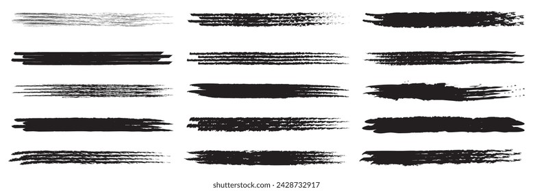 Grunge Farbe Streifen . Vektor Pinselstrich . Not leidendes Banner Schwarz isolierte Pinselkollektion. Moderne Struktur. Trockener Rand in Schwarz. isoliert auf weißem Hintergrund