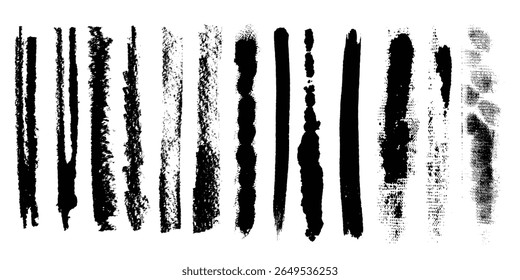 Grunge Paint stripe. Vector brush Stroke. Distressed banner. Black isolated paintbrush collection. Modern Textured shape. Dry border in Black. Eps10