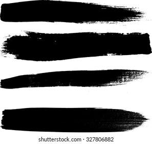 Grunge Paint stripe . Vector brush Stroke . Distressed banner . Black isolated paintbrush collection . Modern Textured shape . Dry border in Black 