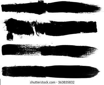 Grunge Paint stripe . Vector brush Stroke . Distressed banner . Black isolated paintbrush collection . Modern Textured shape . Dry border in Black 