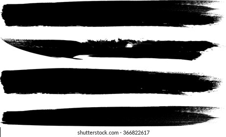 Grunge Paint Stripe . Vector Brush Stroke . Distressed Banner . Black Isolated Paintbrush Collection . Modern Textured Shape . Dry Border In Black 