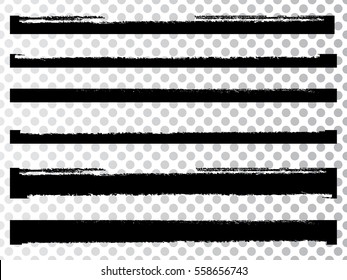 Bande de Peinture Grunge . Image Vectorielle Brouillon. Banderole en relief. Collection de pinceaux isolée en noir . Forme Texture moderne . Bordure sèche en Noir. Lignes sales sur fond transparent