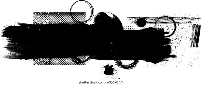 Grunge Paint stripe . Vector brush Stroke . Distressed banner . Black isolated paintbrush collection . Modern Textured shape . Dry border in Black . Grungy design element