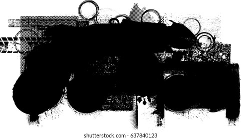 Grunge Paint stripe . Vector brush Stroke . Distressed banner . Black isolated paintbrush collection . Modern Textured shape . Dry border in Black . Halftone dots