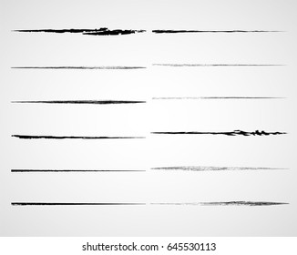 Grunge Paint Stripe . Vector Brush Stroke . Distressed Banner . Black Isolated Paintbrush Collection . Modern Textured Shape . Dry Border In Black . Dirty Lines On Transparent Background