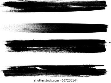 Grunge Paint stripe . Vector brush Stroke . Distressed banner . Black isolated paintbrush collection . Modern Textured shape . Dry border in Black 