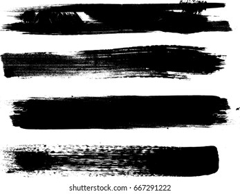 Grunge Paint Stripe . Vector Brush Stroke . Distressed Banner . Black Isolated Paintbrush Collection . Modern Textured Shape . Dry Border In Black 