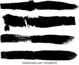 Grunge Paint stripe . Vector brush Stroke . Distressed banner . Black isolated paintbrush collection . Modern Textured shape . Dry border in Black . 