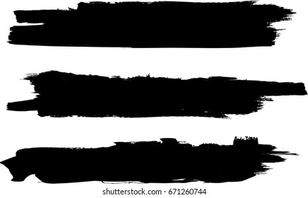 Grunge Paint stripe . Vector brush Stroke . Distressed banner . Black isolated paintbrush collection . Modern Textured shape . Dry border in Black . 
