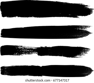 Grunge Paint stripe . Vector brush Stroke . Distressed banner . Black isolated paintbrush collection . Modern Textured shape . Dry border in Black . 