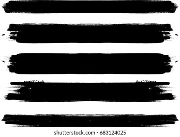 Grunge Paint Stripe . Vector Brush Stroke . Distressed Banner . Black Isolated Paintbrush Collection . Modern Textured Shape . Dry Border In Black 