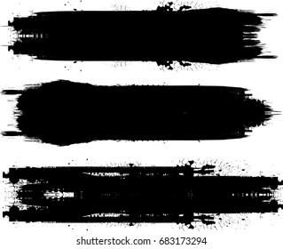 Grunge Paint stripe . Vector brush Stroke . Distressed banner . Black isolated paintbrush collection . Modern Textured shape . Dry border in Black 