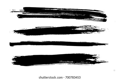 Grunge Paint stripe . Vector brush Stroke . Distressed banner . Black isolated paintbrush collection . Modern Textured shape . Dry border in Black 