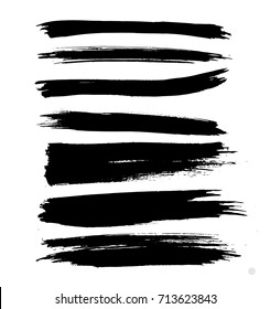 Grunge Paint stripe . Vector brush Stroke . Distressed banner . Black isolated paintbrush collection . Modern Textured shape . Dry border in Black 