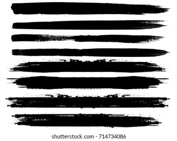 Grunge Paint stripe . Vector brush Stroke . Distressed banner . Black isolated paintbrush collection . Modern Textured shape . Dry border in Black 