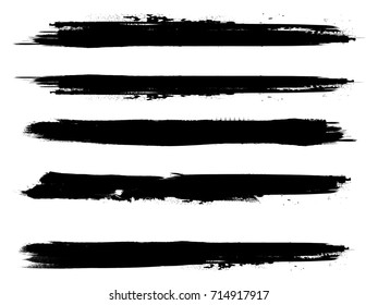 Grunge Paint stripe . Vector brush Stroke . Distressed banner . Black isolated paintbrush collection . Modern Textured shape . Dry border in Black 